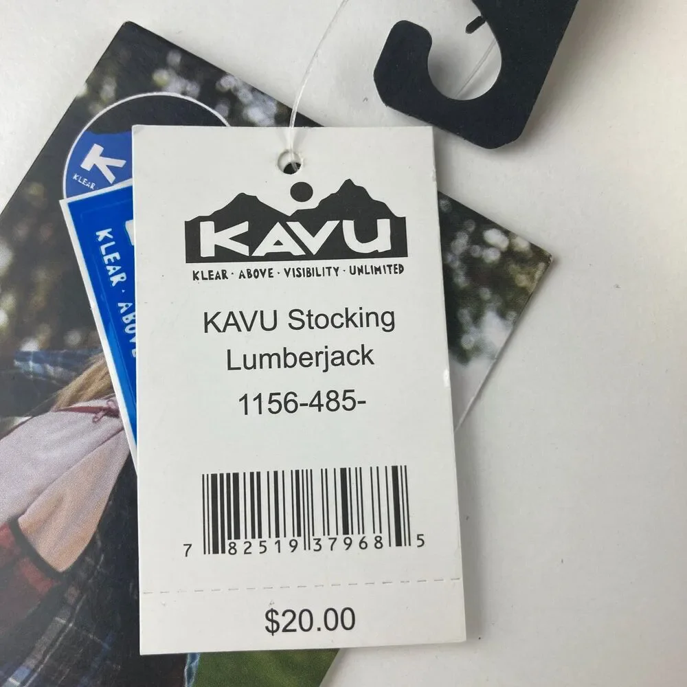 KAVU Christmas Stocking Lumberjack Red Black Plaid Faux Fur Cuff NWT